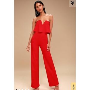 Lulus Power of Love Red Strapless Jumpsuit